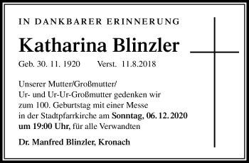 Traueranzeige von Katharina Blinzler von Neue Presse Coburg
