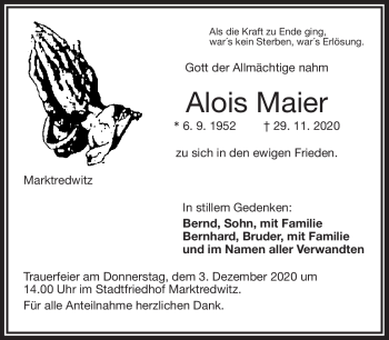 Traueranzeige von Alois Maier von Frankenpost