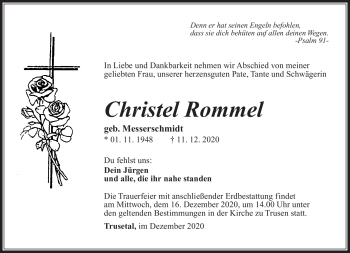 Traueranzeige von Christel Rommel von Südthüringer Presse