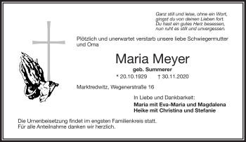 Traueranzeige von Maria Meyer von Frankenpost