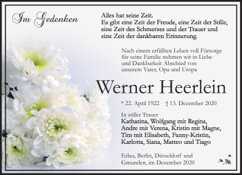Traueranzeige von Werner Heerlein von Südthüringer Presse