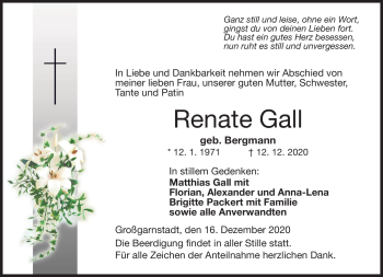 Traueranzeige von Renate Gall von Neue Presse Coburg