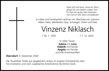 Traueranzeige von Vinzenz Nicklasch von Neue Presse Coburg