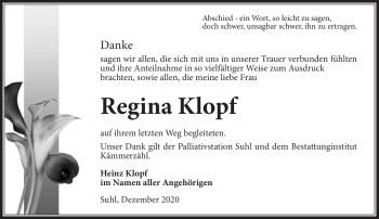 Traueranzeige von Regina Klopf von Südthüringer Presse
