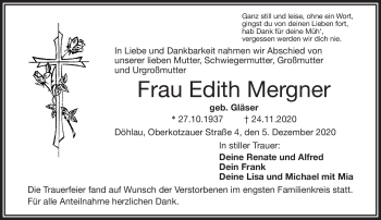 Traueranzeige von Edith Mergner von Frankenpost