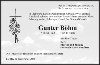 Traueranzeige von Gunter Böhm von Südthüringer Presse