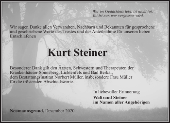 Traueranzeige von Kurt Steiner von Südthüringer Presse