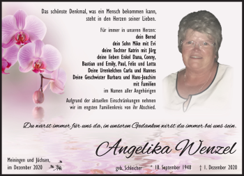 Traueranzeige von Angelika Wenzel von Südthüringer Presse