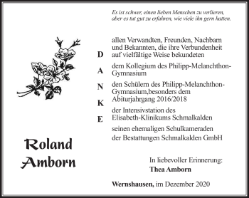 Traueranzeige von Roland Amborn von Südthüringer Presse