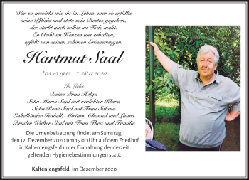 Traueranzeige von Hartmut Saal von Südthüringer Presse