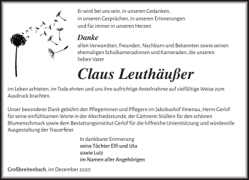 Traueranzeige von Claus Leuthäußer von Südthüringer Presse
