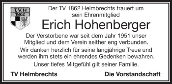 Traueranzeige von Erich Hohenberger von Frankenpost
