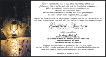 Traueranzeige von Gottfried Aßmann von Südthüringer Presse
