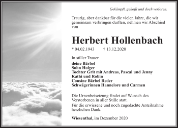 Traueranzeige von Herbert Hollenbach von Südthüringer Presse