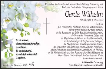 Traueranzeige von Gerda Wilhelm von Südthüringer Presse