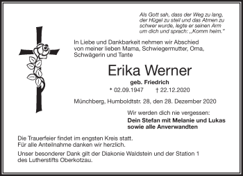 Traueranzeige von Erika Werner von Frankenpost