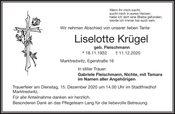 Traueranzeige von Liselotte Krügel von Frankenpost