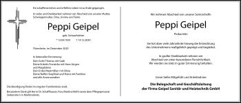 Traueranzeige von Peppi Geipel von Frankenpost