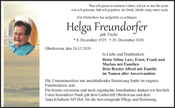 Traueranzeige von Helga Freundorfer von Frankenpost