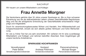 Traueranzeige von Annette Morgner von Frankenpost