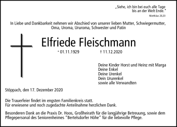 Traueranzeige von Elfriede Fleichschmann von Neue Presse Coburg