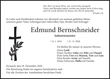 Traueranzeige von Edmund Bernschneider von Neue Presse Coburg