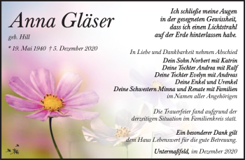 Traueranzeige von Anna Gläser von Südthüringer Presse