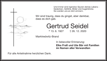 Traueranzeige von Gertrud Seidel von Frankenpost