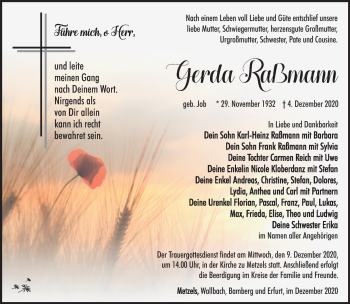 Traueranzeige von Gerda Raßmann von Südthüringer Presse