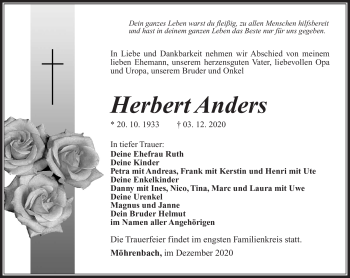 Traueranzeige von Herbert Anders von Südthüringer Presse