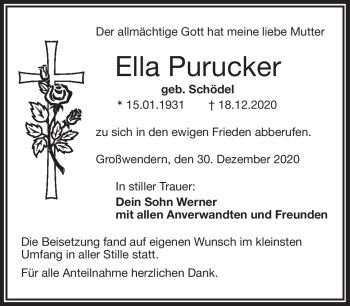 Traueranzeige von Ella Purucker von Frankenpost