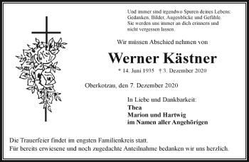 Traueranzeige von Werner Kästner von Frankenpost