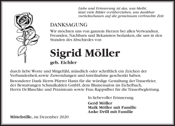 Traueranzeige von Sigrid Möller von Südthüringer Presse