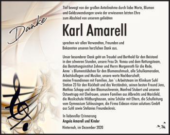 Traueranzeige von Karl Amarell von Südthüringer Presse