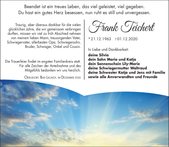 Traueranzeige von Frank Teichert von Südthüringer Presse
