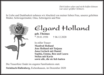 Traueranzeige von Elgard Holland von Südthüringer Presse