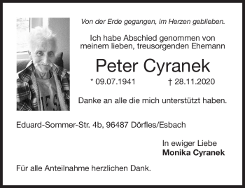 Traueranzeige von Peter Cyranek von Neue Presse Coburg