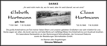 Traueranzeige von Elsbeth Hartmann von Südthüringer Presse