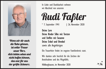 Traueranzeige von Rudi Faßler von Südthüringer Presse