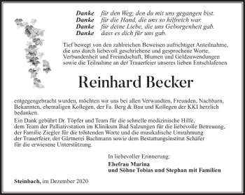 Traueranzeige von Reinhard Becker von Südthüringer Presse