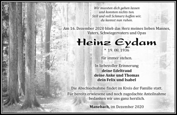 Traueranzeige von Heinz Eydam von Südthüringer Presse