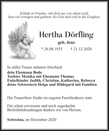 Traueranzeige von Hertha Dörfling von Südthüringer Presse