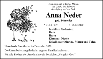 Traueranzeige von Anna Neder von Neue Presse Coburg