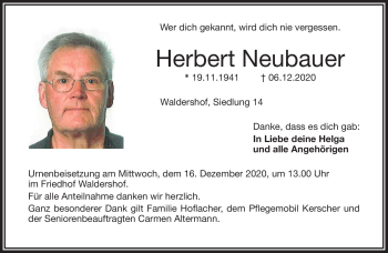Traueranzeige von Herbert Neubauer von Frankenpost