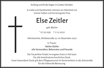 Traueranzeige von Else Zeitler von Frankenpost