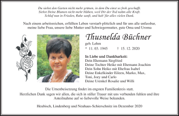 Traueranzeige von Thusnelda Büchner von Südthüringer Presse