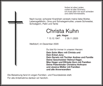 Traueranzeige von Christa Kuhn von Frankenpost