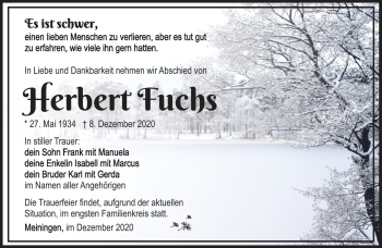 Traueranzeige von Herbert Fuchs von Südthüringer Presse