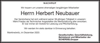 Traueranzeige von Herbert Neubauer von Frankenpost