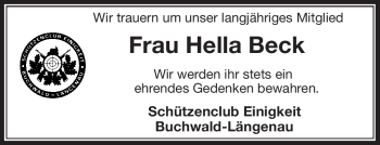 Traueranzeige von Ella Beck von Frankenpost